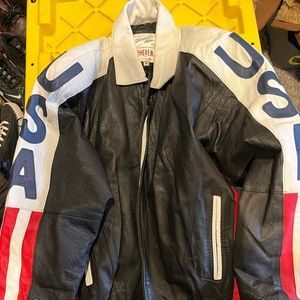 Vintage 90s Michael Hoban American Flag WhereMI Leather USA Jacket Size Medium